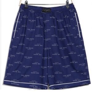 Ted Baker Luxe Cotton Poplin Pajama Lounge Shorts | Mens S, Blue Logo NWT